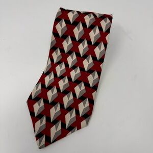 Enzo Felini Men's Tie Handmade 100% Silk Roma Paris‎ Red Black Grey Geometric